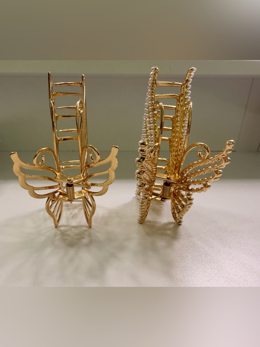 Gold Butterfly Hair Clips with Pastel Inlay (Set of 4) - Picture 6 of 7